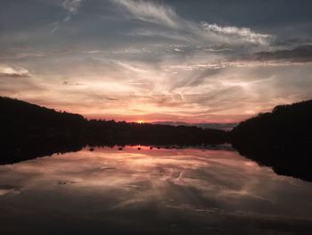 Scenic view of lake at sunset