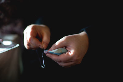 Close-up of man hand