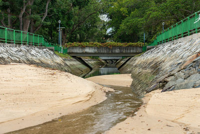 Bridge over river against trees