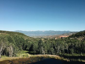 Scenic view of landscape against clear blue sky