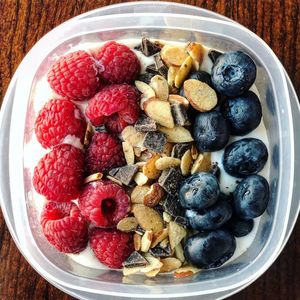 High angle view of breakfast in bowl on table