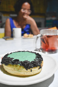 Close-up of cake in plate on table