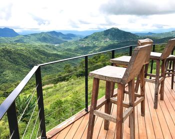 Scenic view of lake by mountains against sky