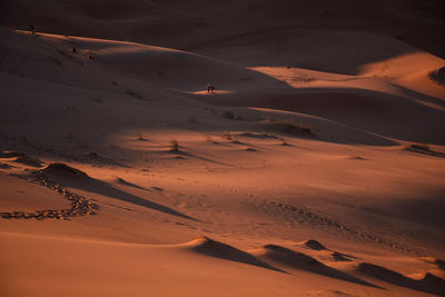 High angle view of sand dunes in desert