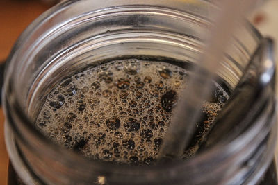 High angle view of drink in jar
