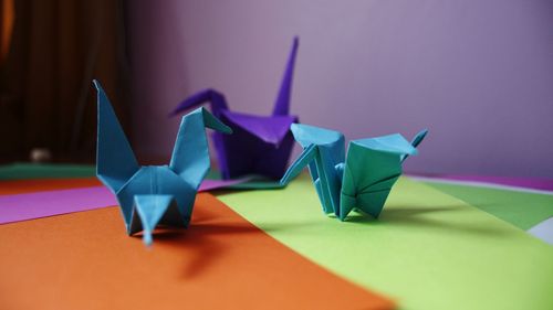 Close-up of paper toy on table