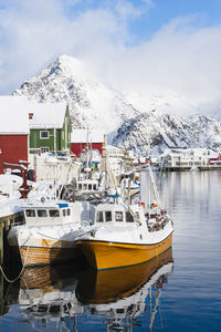 Boats and building at harbor