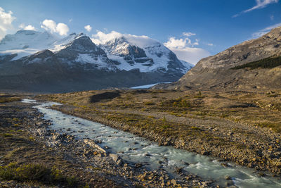 Scenic view of snowcapped mountains against sky