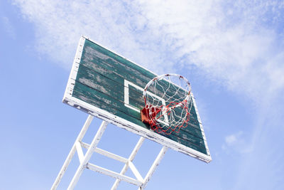 Low angle view of basketball hoop against sky