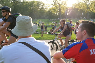 Rear view of people in park