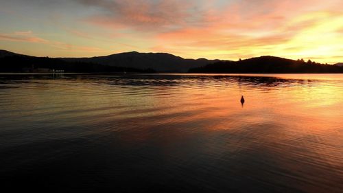 Scenic view of lake against sky during sunset