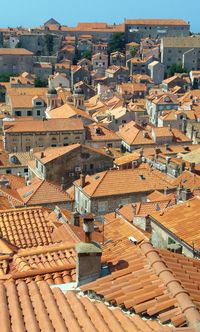 High angle view of buildings in city