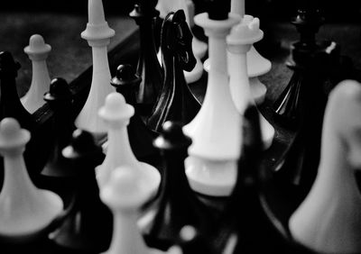 Close-up of chess pieces on board