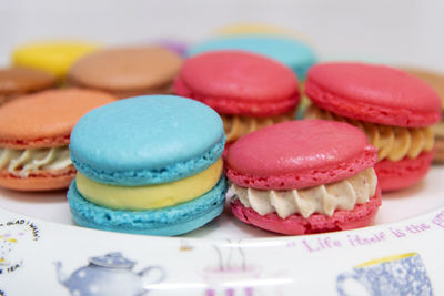 Close-up of multi colored cake on table