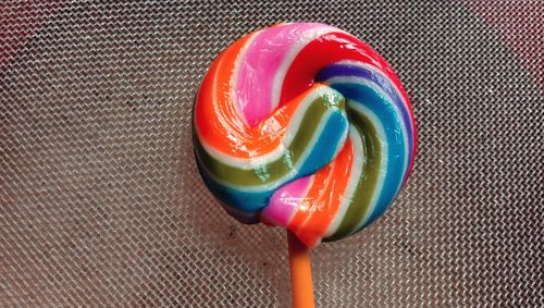 High angle view of ice cream served on table