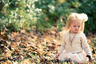 Cute girl with autumn leaves