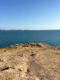 Scenic view of sea against clear sky