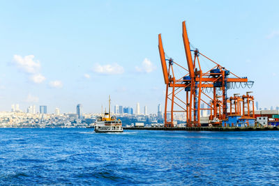 Nautical vessel on sea against sky