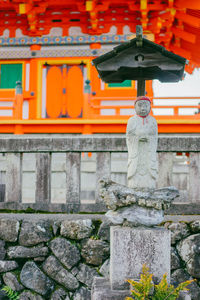 Statue outside temple against building