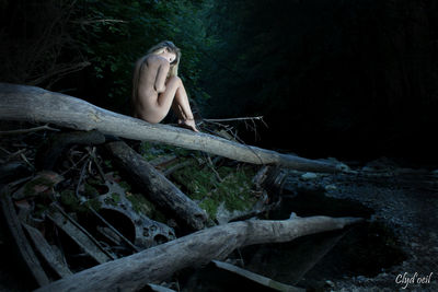 Woman on wooden floor