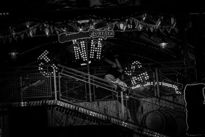 High angle view of illuminated staircase at night