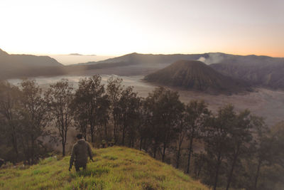 High angle view of man on landscape volcano