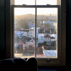 Buildings seen through window