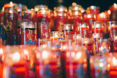 Close-up of candles in store