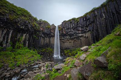 Scenic view of waterfall against sky