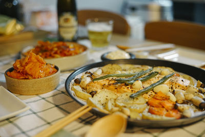 Close-up of fresh healthy meal served on table