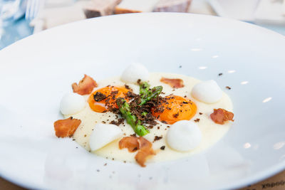 Close-up of breakfast served in plate