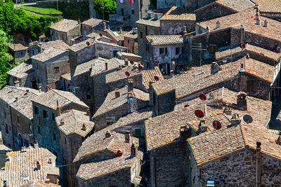 Roofs of little medieval town of sorano, tuscany, italy