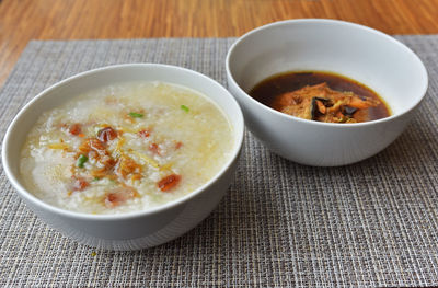 Soft food fish porridge and boiled fish with soy sauce is very easy eat for every meal every day.