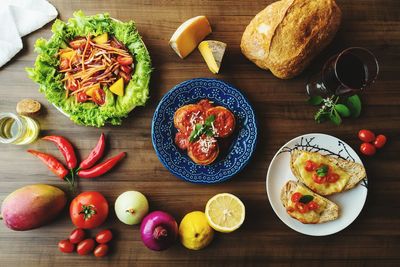 High angle view of food on table