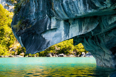 Scenic view of sea seen through cave