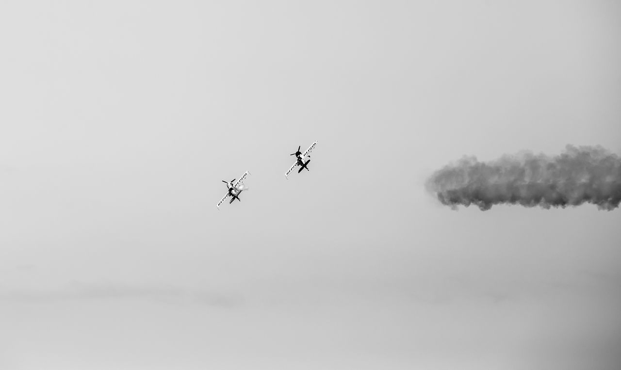 LOW ANGLE VIEW OF AIRPLANE FLYING AGAINST SKY