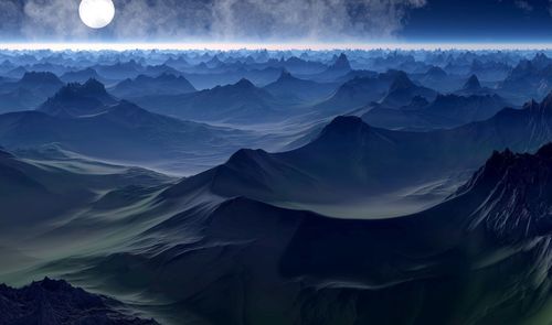 Panoramic view of snowcapped mountains against sky at night