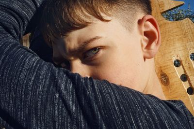 Close-up portrait of teenage boy
