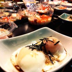 High angle view of food in plate on table