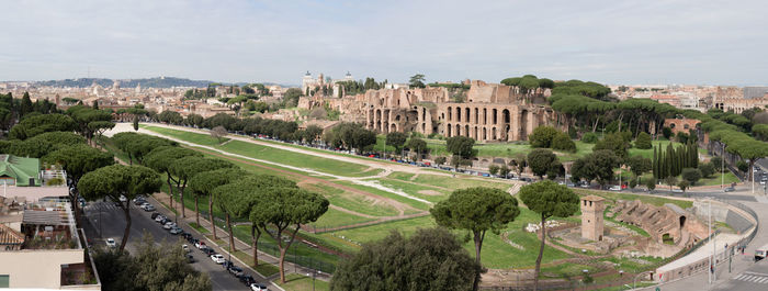 Ancient roman hippodrome theater circus maximus and palatine hill palace ruins, in rome, italy