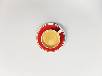 Directly above shot of coffee cup on table