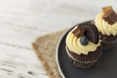Close-up of cupcakes on table