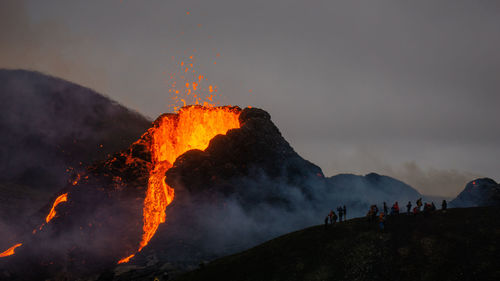 Panoramic view of volcanic mountain against sky