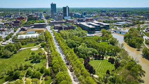 High angle view of buildings in city