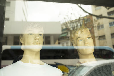 Close-up of mannequins in store