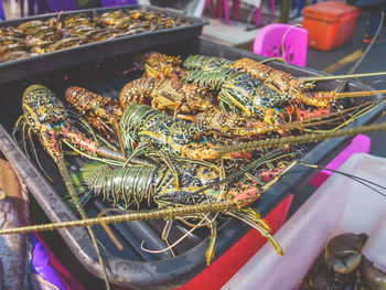 Close-up of fishing for sale at market