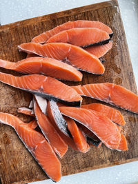 High angle view of fish on table