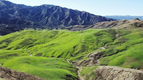 Scenic view of green landscape against sky