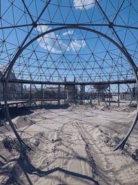 View of construction site seen through glass