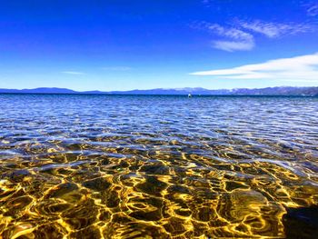 Scenic view of sea against blue sky